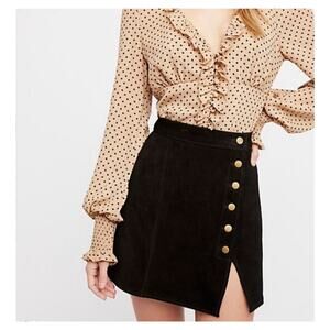 Understated Button Studs Black Leather Suede Mini Skirt X Free People M